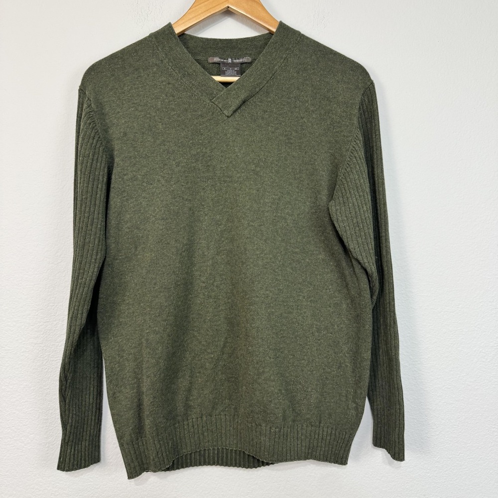 Tiger Woods Sweater Mens Small Green V Neck 100% Cotton Golf Pullover‎ Knit
